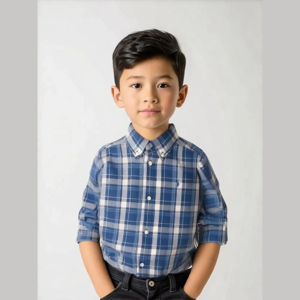 Ralph Lauren Boys Shirt Size 2 2T Long Sleeve Button Down Navy Blue Plaid Dress